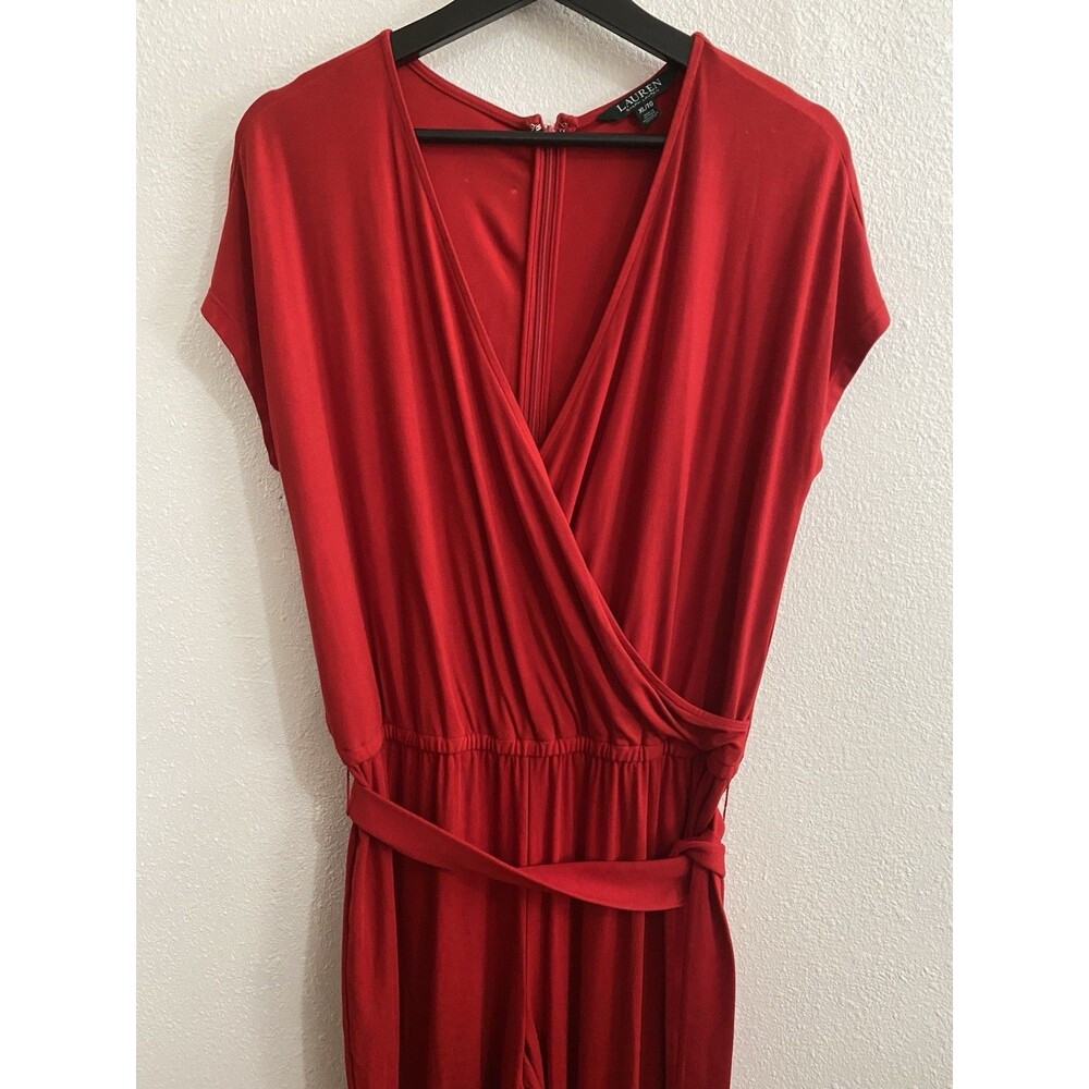 Ralph Lauren Red Jersey Knit Pant Jumpsuit Romper With Tie XL L24
